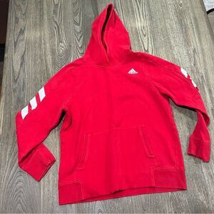 Adidas Youth Sweatshirt Hooded Pocket Front Pullover Logo Print Red Size XL